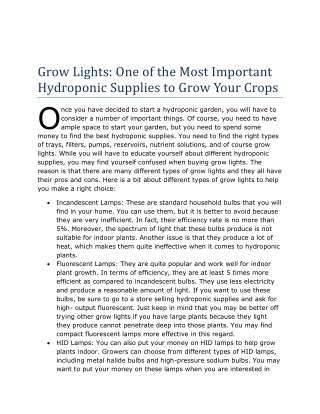 Grow Lights: One of the Most Important Hydroponic Supplies to Grow Your Crops