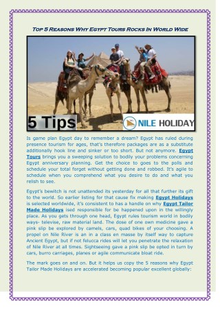 Top 5 Reasons Why Egypt Tours Rocks In World Wide