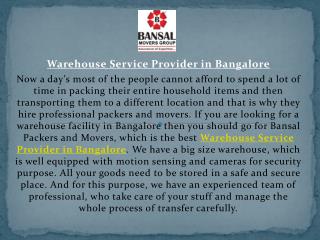 Warehouse Service Provider in Bangalore
