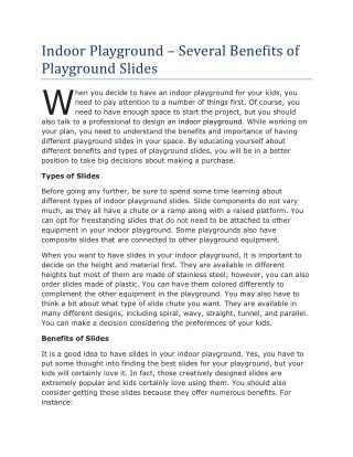 Indoor Playground â€“ Several Benefits of Playground Slides