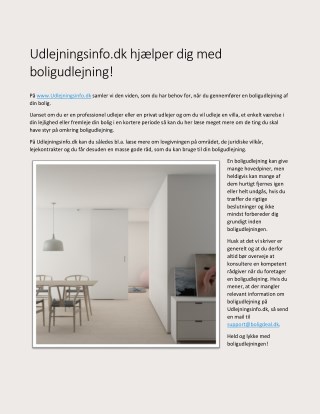 Udlejningsinfo.dk hjÃ¦lper dig med boligudlejning!