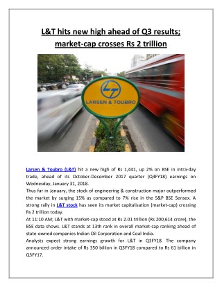 L&T hits new high ahead of Q3 results; market-cap crosses Rs 2 trillion