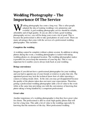 Wedding Photography â€“ The Importance Of The Service