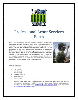 Professional Arbor Services Perth