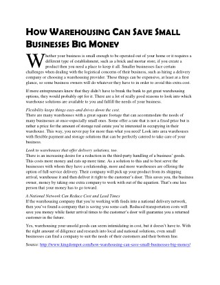How Warehousing Can Save Small Businesses Big Money