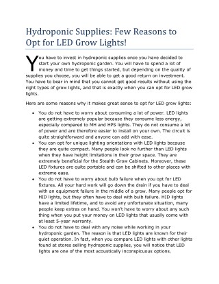 Hydroponic Supplies: Few Reasons to Opt for LED Grow Lights!