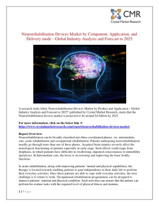 Neurorehabilitation Devices Market Overview â€“ Key Futuristic Trends and Opportunities 2025