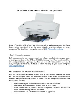 Hp wireless printer setup deskjet 2652 (windows)