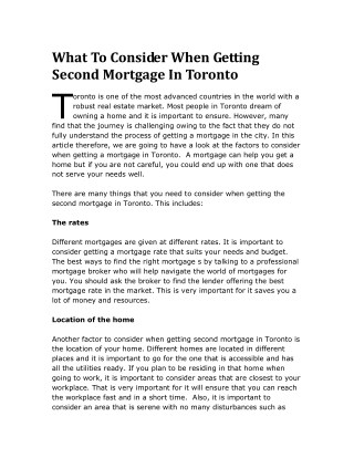 What To Consider When Getting Second Mortgage In Toronto