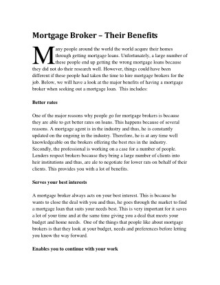 Mortgage Broker â€“ Their Benefits