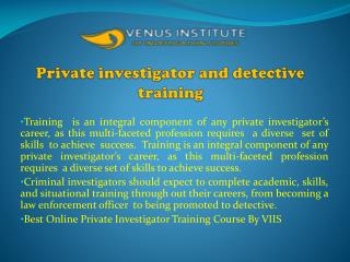 Private Investigator Online Training Course in India