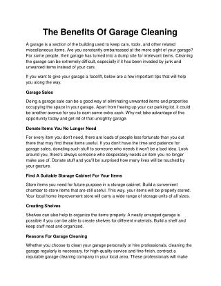 The Benefits Of Garage Cleaning