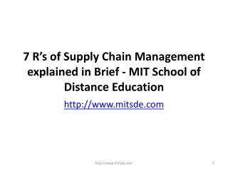 7 Râ€™s of Supply Chain Management explained in Brief | Distance Learning Courses | MIT school of distance Management