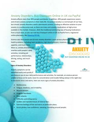Anxiety Disorders, Buy Diazepam Online in UK via PayPal