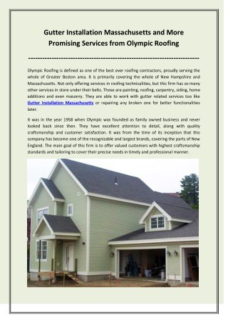 Gutter Installation Massachusetts and More Promising Services from Olympic Roofing