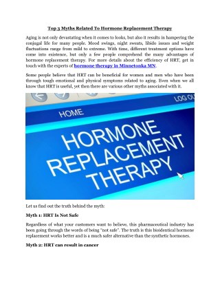 Top 3 Myths Related To Hormone Replacement Therapy