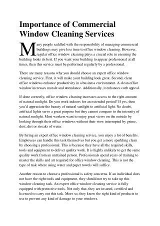 Importance of Commercial Window Cleaning Services