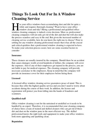 Things To Look Out For In A Window Cleaning Service