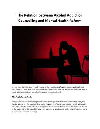 The Relation between Alcohol Addiction Counselling and Mental Health Reform