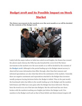 Budget 2018 and its Possible Impact on Stock Market