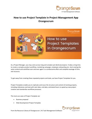 How to use Project Template in Project Management App Orangescrum