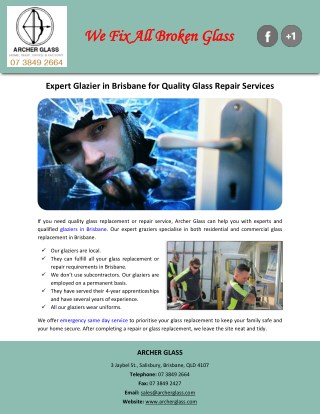 Expert Glazier in Brisbane for Quality Glass Repair Services