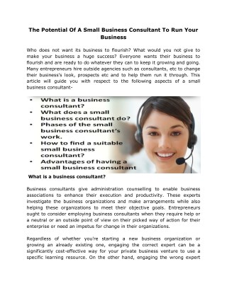 The Potential Of A Small Business Consultant To Run Your Business
