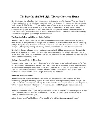 The Benefits of a Red Light Therapy Device at Home