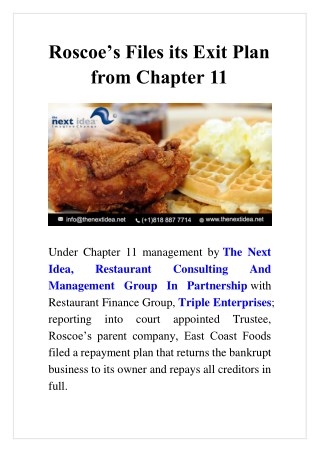 Roscoeâ€™s Files its Exit Plan from Chapter 11