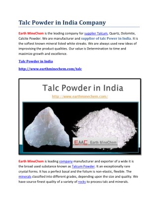 Talc Powder in India Company