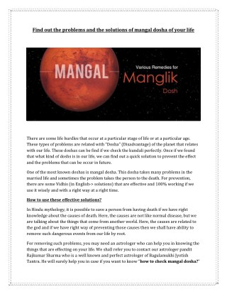 Find out the problems and the solutions of mangal dosha of your life