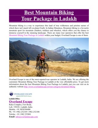 Best Mountain Biking Tour Package in Ladakh