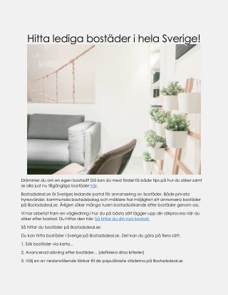 Hitta lediga bostÃ¤der i hela Sverige!