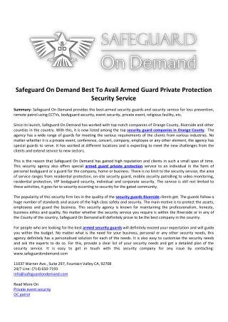 Safeguard On Demand Best To Avail Armed Guard Private Protection Security Service