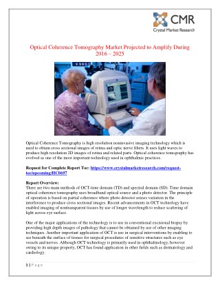 Optical Coherence Tomography Market Size, Share, Growth, Trends and Forecast 2016 - 2025