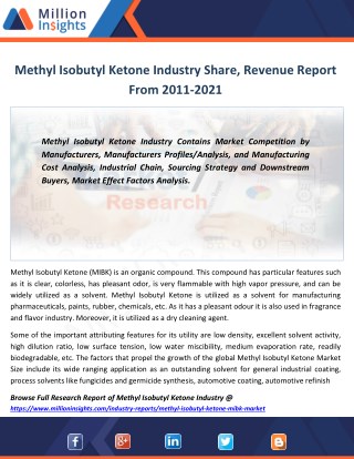 Methyl Isobutyl Ketone Industry Outlook 2021 Sales Price by Application