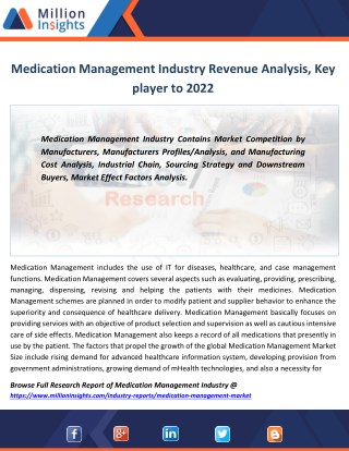Medication Management Industry Sales, Revenue By Trades Forecast 2022