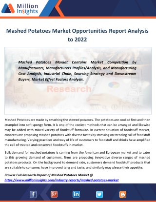 Mashed Potatoes Market Competition by Manufacturers 2017-2022