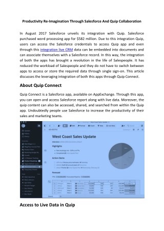 Productivity Re-Imagination Through Salesforce And Quip Collaboration
