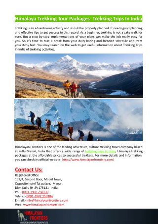 Himalaya Trekking Packages- Trekking Trips in India