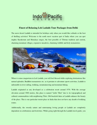 Finest of Relaxing Leh Ladakh Tour Packages from Delhi
