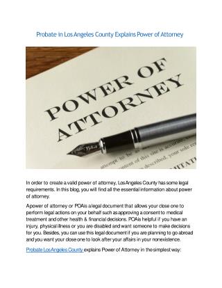 Probate in Los Angeles County Explains Power of Attorney