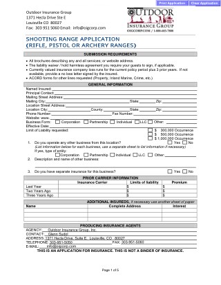 Shooting range Application form of OIG Corporation USA