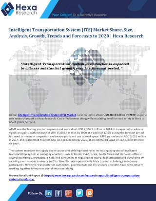 Intelligent Transportation System : Interesting Facts About Intelligent Transportation System