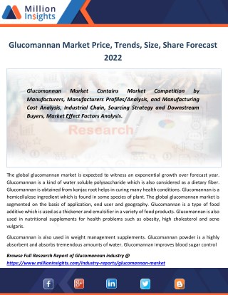 Glucomannan Industry Segmentation, Market Region, Outlook To 2022