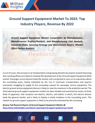 Ground Support Equipment Industry Growth Report, Revenue, Specification By 2022