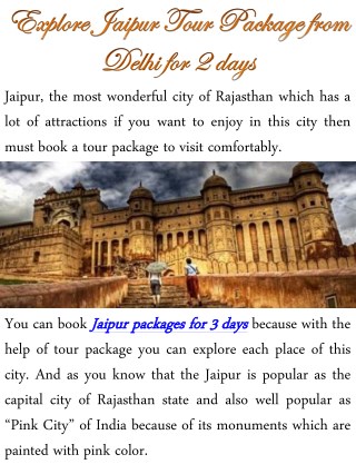 Explore Jaipur Tour Package from Delhi for 2 days