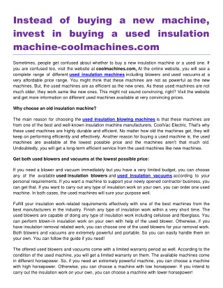 Instead of buying a new machine, invest in buying a used insulation machine-coolmachines.com