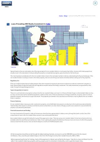 Laws prevailing NRI realty investment in India