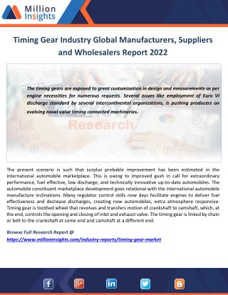 Timing Gear Industry Production, Share and Growth Rate Report 2022